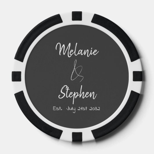 Elegant Script Couple Names Date Typografie Gray Poker Chips (Voorkant)