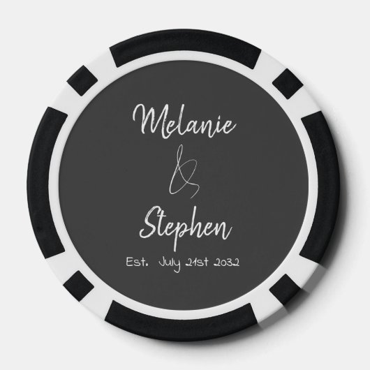 Elegant Script Couple Names Date Typografie Gray Poker Chips (Achterkant)