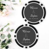Elegant Script Couple Names Date Typografie Gray Poker Chips