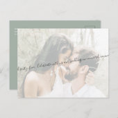 Elegant Script Couple Photo Sage Save our Date Aankondigingskaart (Voorkant / Achterkant)