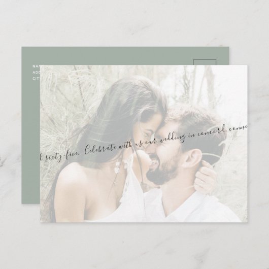 Elegant Script Couple Photo Sage Save our Date Briefkaart (Voorkant / Achterkant)