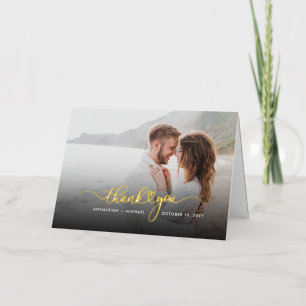 Elegant Script Couple Photo Weddenschap Bedankt Go Folie Wenskaart