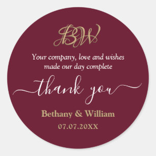 Elegant Script Couples Monogram Dank je wel Ronde Sticker