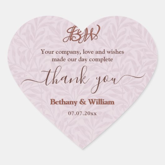 Elegant Script Couples Monogram Dank u Hart Sticker (Voorkant)