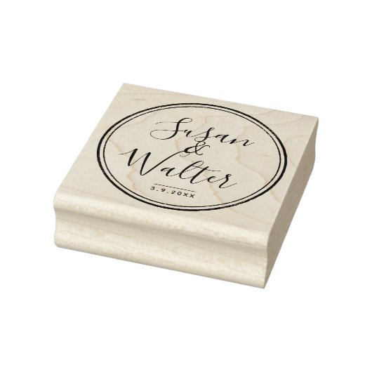 Elegant Script Couple's Namen Met Bruiloft Datum Rubberstempel (Stempel)