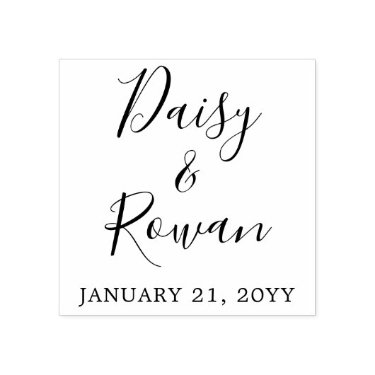 Elegant Script Couple's Namen Met Bruiloft Datum Rubberstempel (Afrduk)