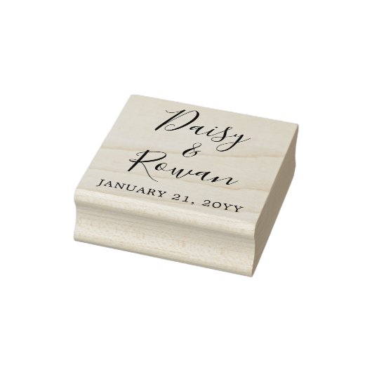 Elegant Script Couple's Namen Met Bruiloft Datum Rubberstempel (Stempel)