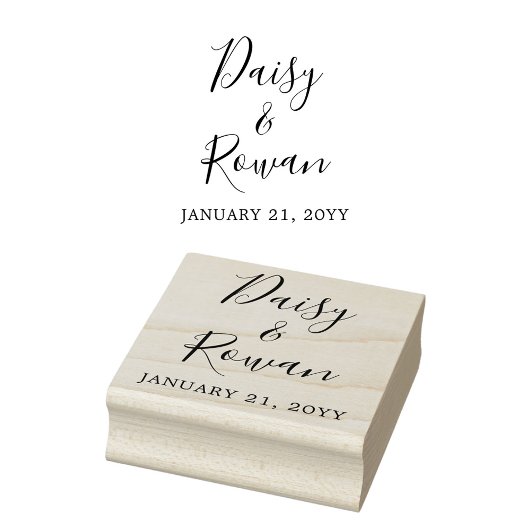 Elegant Script Couple's Namen Met Bruiloft Datum Rubberstempel
