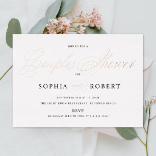 Elegant Script Couples Shower Roos Gold Folie Uitnodiging