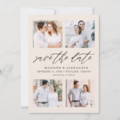 Elegant Script Cream 4 Foto Collage Save The Date (Voorkant)