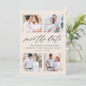 Elegant Script Cream 4 Foto Collage Save The Date (Staand voorkant)