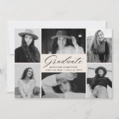 Elegant Script Cream 6 Photo Collage Afstuderen Aankondiging (Voorkant)