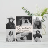 Elegant Script Cream 6 Photo Collage Afstuderen Aankondiging (Staand voorkant)