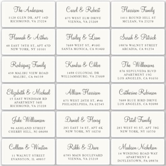 Elegant Script Cream Wedding Guest Address Sticker (Voorkant)