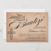 Elegant  Script Cross en Dove Bautizó Kaart (Voorkant)