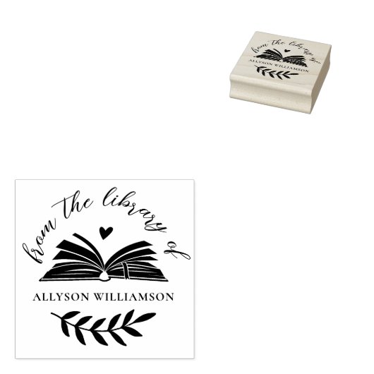 Elegant Script Custom Botanical Library Book Rubberstempel (Gestempeld)