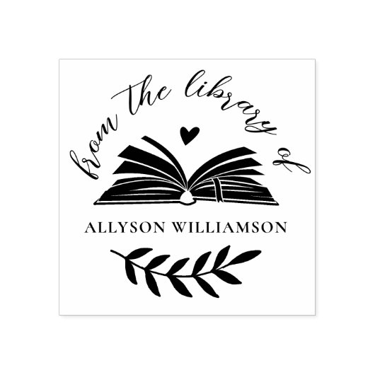 Elegant Script Custom Botanical Library Book Rubberstempel (Afrduk)