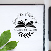 Elegant Script Custom Botanical Library Book Rubberstempel
