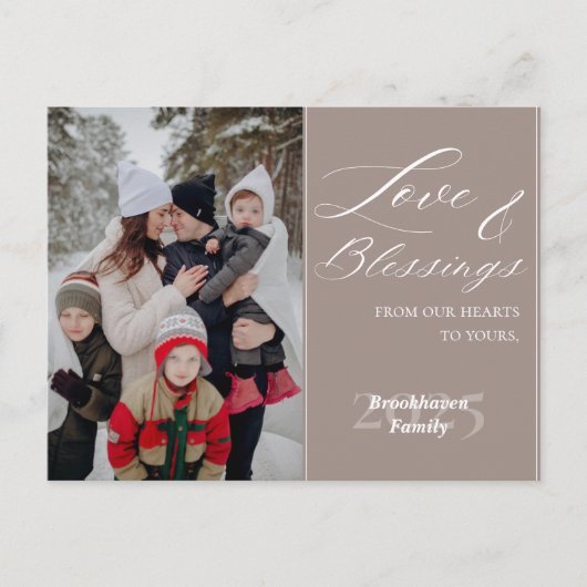 Elegant Script Custom Family Name Year 1 Photo Feestdagenkaart (Voorkant)