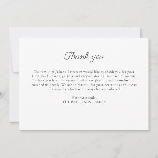 Elegant Script Custom Funeral Photo Dank u kaart (Voorkant)