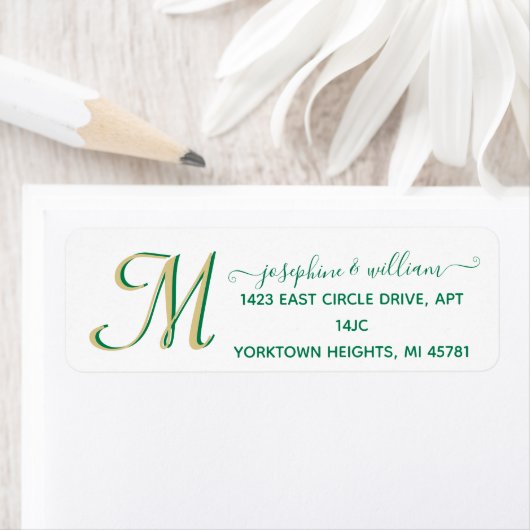Elegant Script Custom Gold Green Monogram Naam Etiket (Insitu)