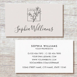 Elegant Script Custom Logo Modern Off-White Visitekaartje