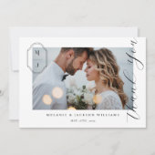 Elegant Script Custom Monogram Weddenschap Foto Bedankkaart (Voorkant)