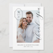 Elegant Script Custom Monogram Weddenschap Foto Bedankkaart (Voorkant)