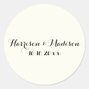 Elegant script custom names bruiloft favors sticke ronde sticker
