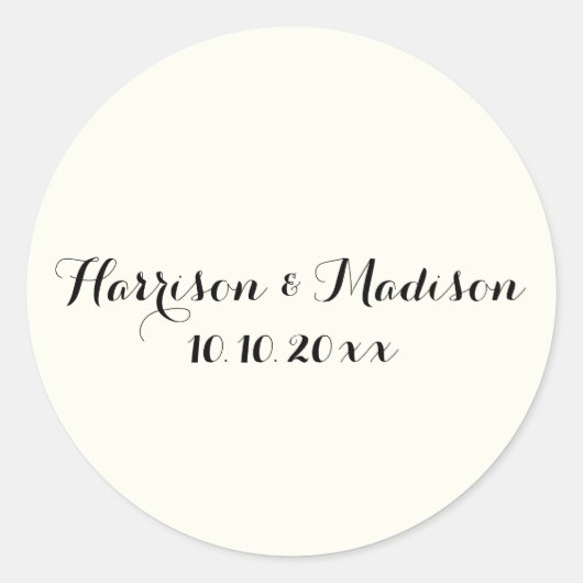 Elegant script custom names bruiloft favors sticke ronde sticker (Voorkant)