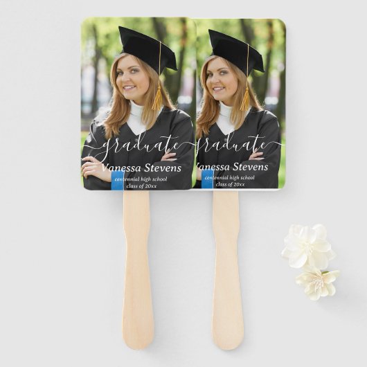 Elegant Script Custom Photo Afstuderen Handwaaier (Voorkant en achterkant)