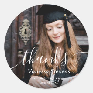 Elegant Script Custom Photo Afstuderen Ronde Sticker