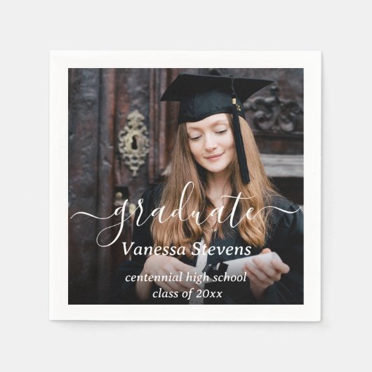 Elegant Script Custom Photo Afstuderen Servet (Voorkant)
