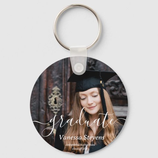 Elegant Script Custom Photo Afstuderen Sleutelhanger (Voorkant)