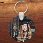 Elegant Script Custom Photo Afstuderen Sleutelhanger (Voorkant)