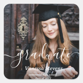 Elegant Script Custom Photo Afstuderen Vierkante Sticker