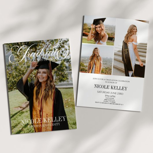 Elegant Script Custom Photo Graduation Kaart