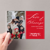 Elegant Script Custom Photo Name Red Holiday Card Acryl Uitnodigingen (Insitu (Draagbaar))