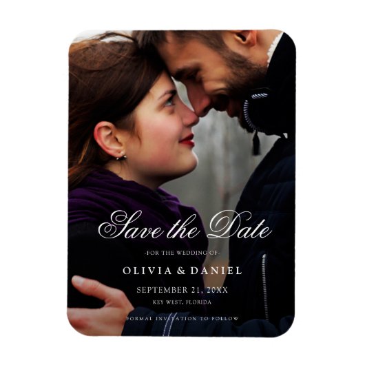 Elegant Script Custom Photo Save the Date Wedding Magneet (Verticaal)