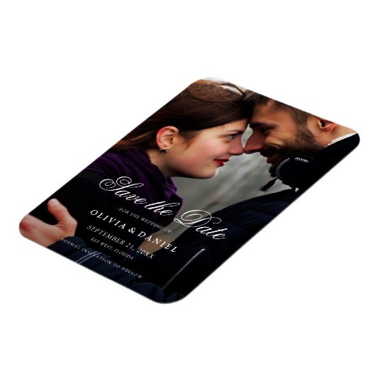 Elegant Script Custom Photo Save the Date Wedding Magneet (Linkerzijde)