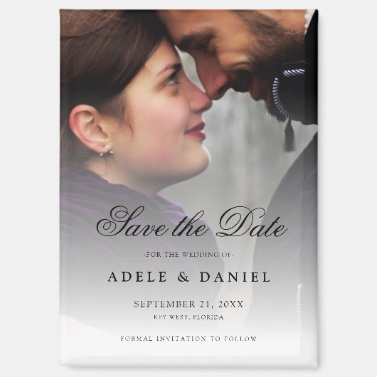 Elegant Script Custom Photo Save the Date Wedding Magneet (Voorkant)