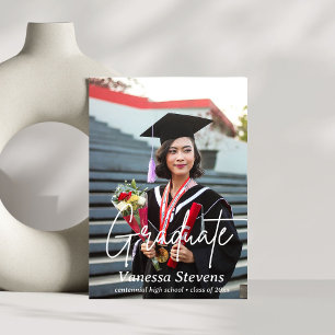 Elegant Script Custom Two Photo Afstuderen Aankondiging