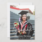 Elegant Script Custom Two Photo Afstuderen Aankondiging (Voorkant)