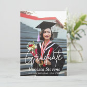 Elegant Script Custom Two Photo Afstuderen Aankondiging (Staand voorkant)