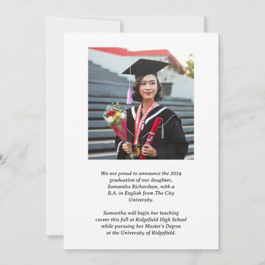Elegant Script Custom Two Photo Afstuderen Aankondiging (Achterkant)