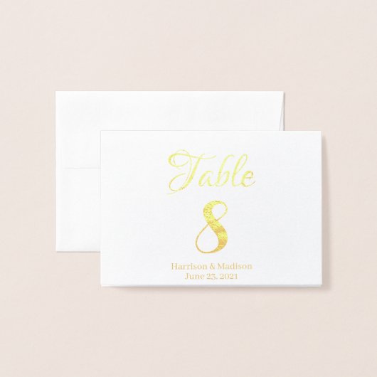 Elegant Script Custom Weduwing Folie Table Number Kaarten (Voorkant met envelop)