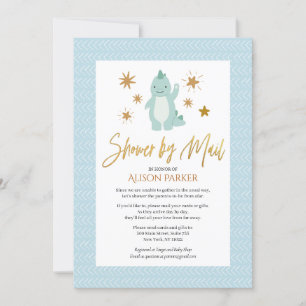 Elegant Script Cute Blue Dinosaur Shower by Mail Kaart