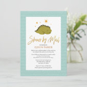 Elegant Script Cute Green Dinosaur Shower by Mail Kaart (Staand voorkant)