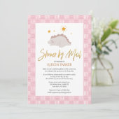 Elegant Script Cute Pink Dinosaur Shower by Mail Kaart (Staand voorkant)