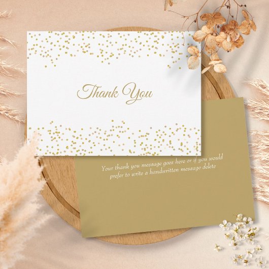 Elegant Script Dank Je Chic Goud Stof Confetti Bedankkaart